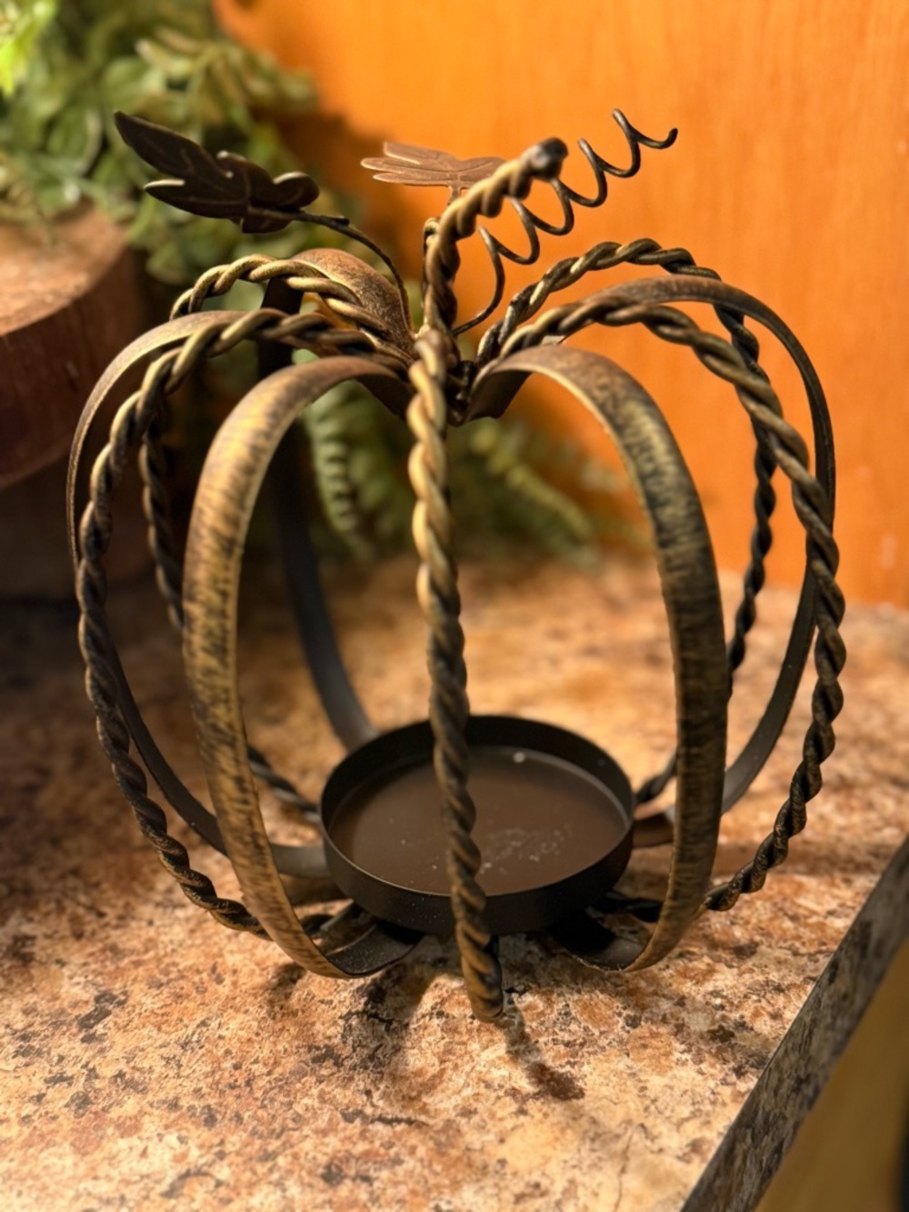 Metal Pumpkin Tea Light Holder in Antiqued Bronze